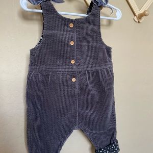 Zara baby 6/9 month jumper Bow grey corduroy HSA girl daisy wood button overall